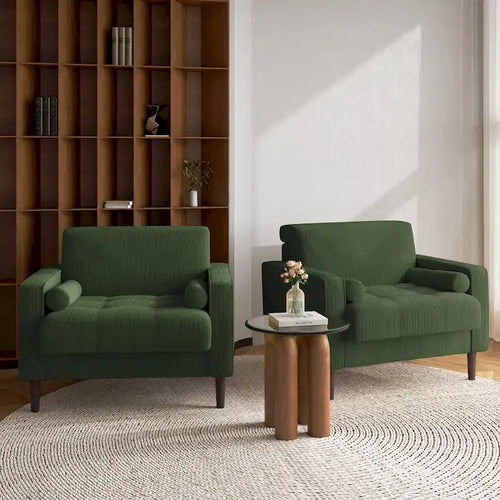 2 Fauteuils d'appoint modernes en velours côtelé à accoudoirs larges