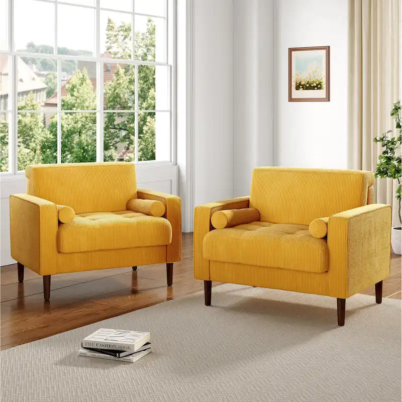 2 Fauteuils d'appoint modernes en velours côtelé à accoudoirs larges