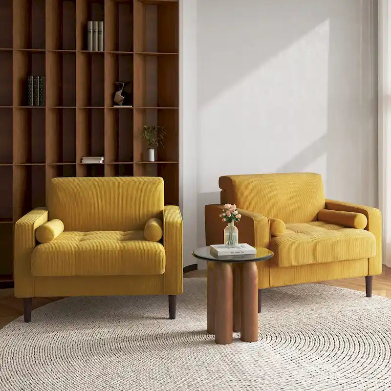 2 Fauteuils d'appoint modernes en velours côtelé à accoudoirs larges