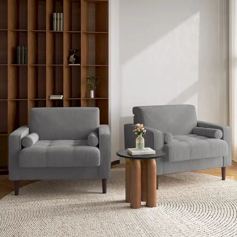 2 Fauteuils d'appoint modernes en velours côtelé à accoudoirs larges