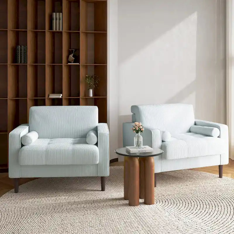 2 Fauteuils d'appoint modernes en velours côtelé à accoudoirs larges