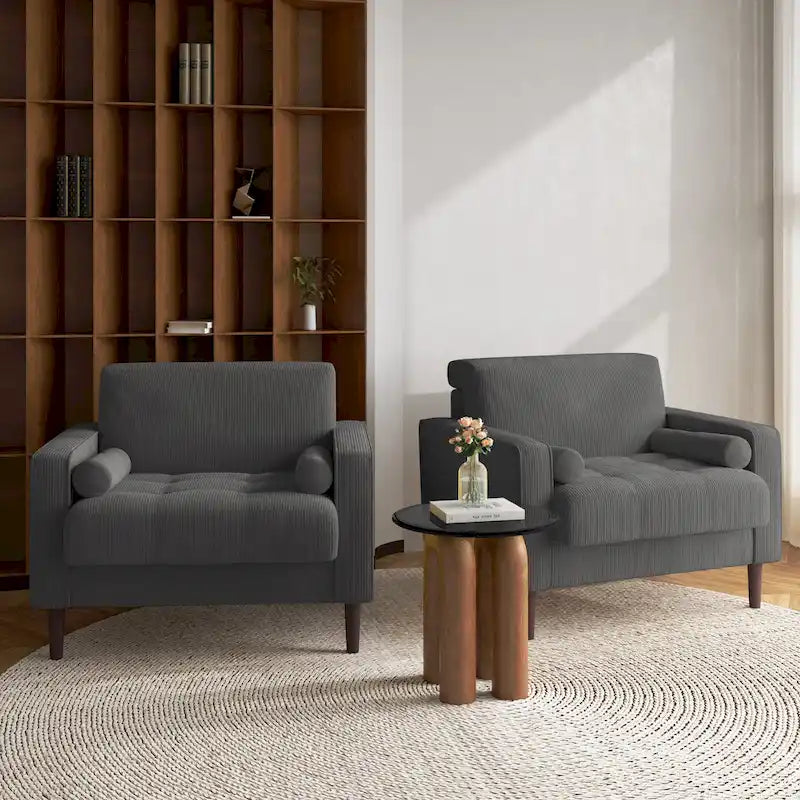 2 Fauteuils d'appoint modernes en velours côtelé à accoudoirs larges