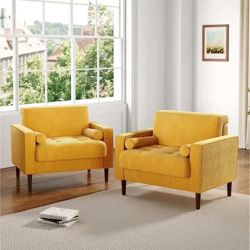 2 Fauteuils d'appoint modernes en velours côtelé à accoudoirs larges