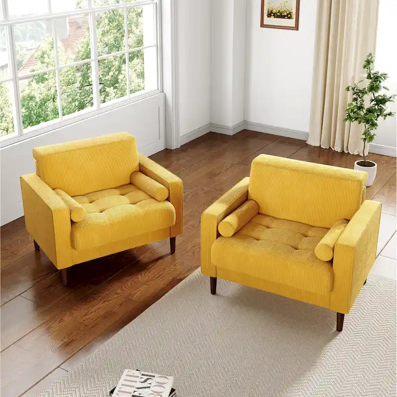 2 Fauteuils d'appoint modernes en velours côtelé à accoudoirs larges