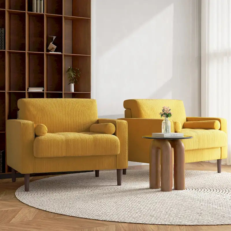 2 Fauteuils d'appoint modernes en velours côtelé à accoudoirs larges