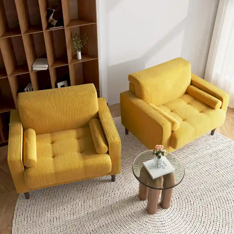 2 Fauteuils d'appoint modernes en velours côtelé à accoudoirs larges