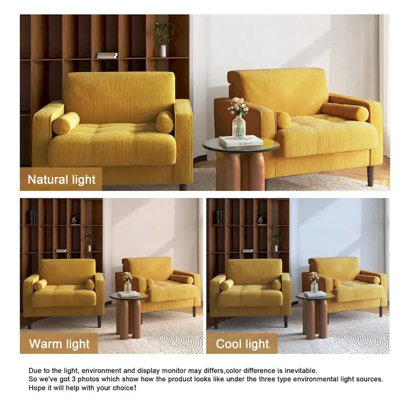 2 Fauteuils d'appoint modernes en velours côtelé à accoudoirs larges
