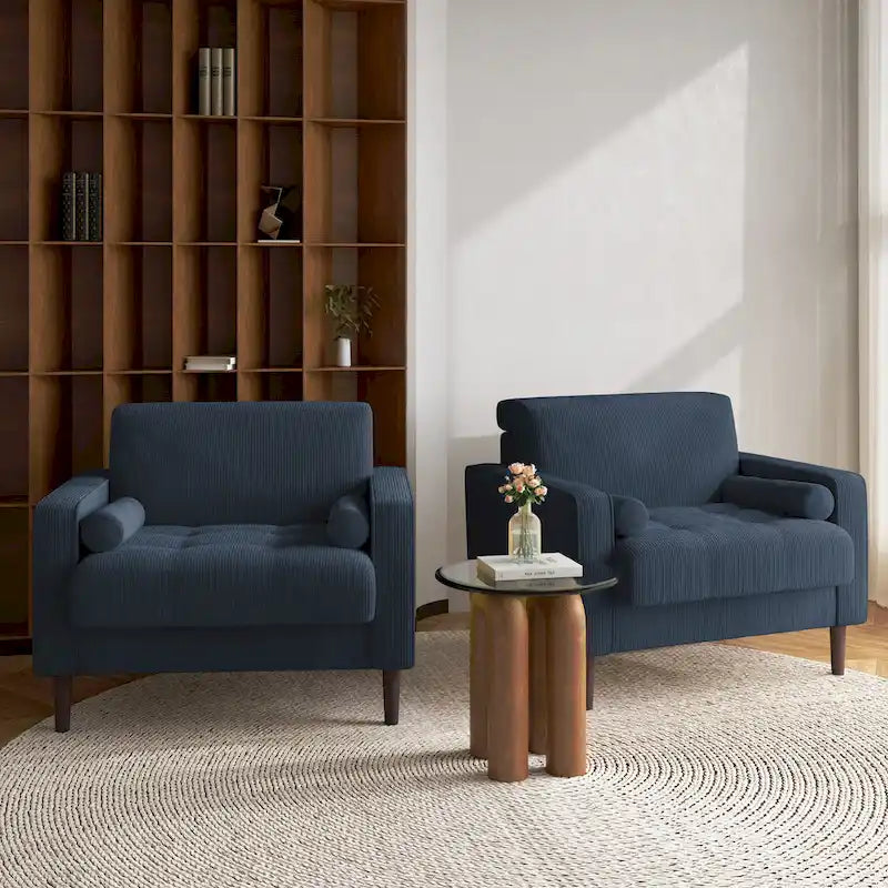 2 Fauteuils d'appoint modernes en velours côtelé à accoudoirs larges