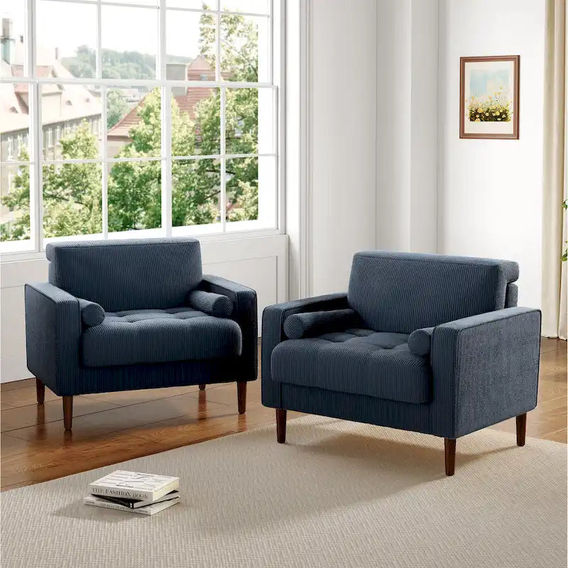 2 Fauteuils d'appoint modernes en velours côtelé à accoudoirs larges