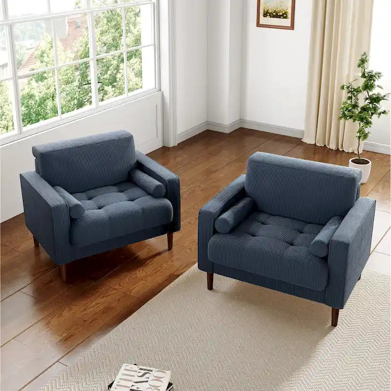 2 Fauteuils d'appoint modernes en velours côtelé à accoudoirs larges