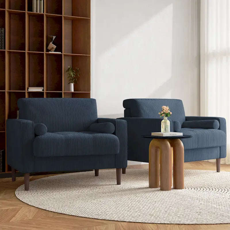 2 Fauteuils d'appoint modernes en velours côtelé à accoudoirs larges