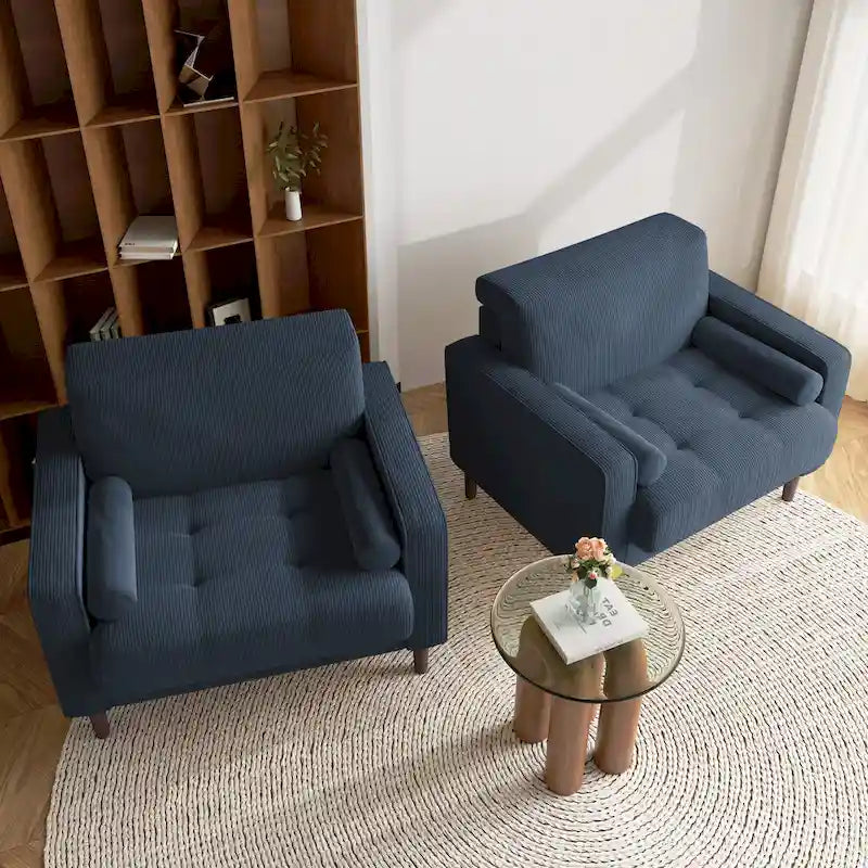 2 Fauteuils d'appoint modernes en velours côtelé à accoudoirs larges