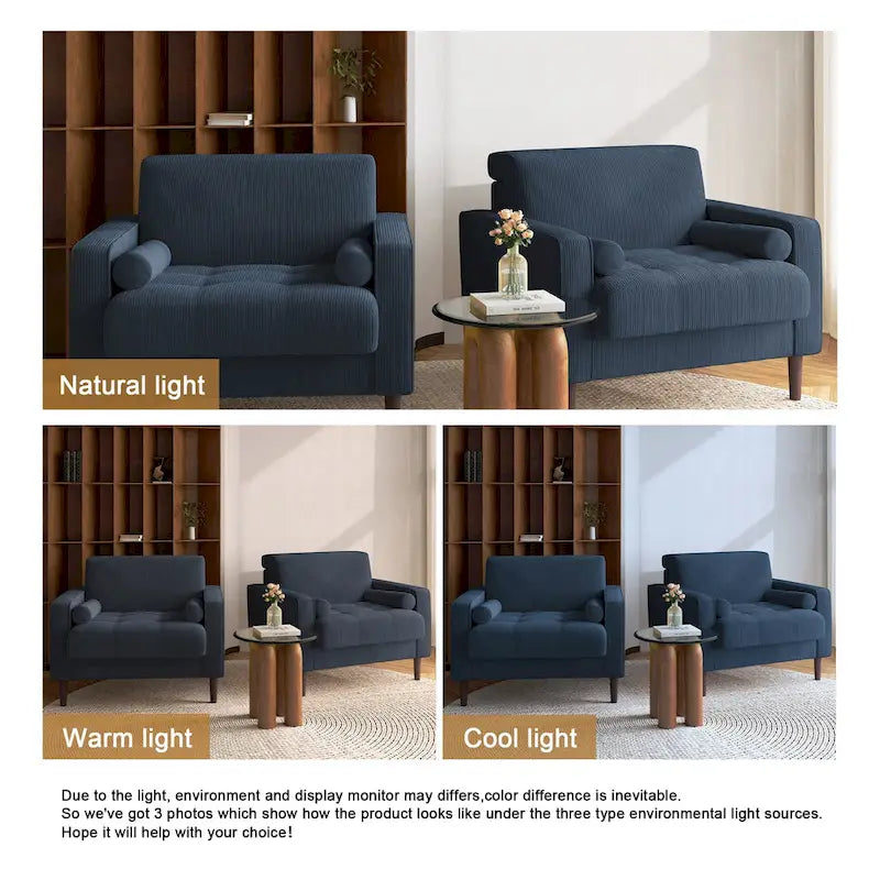 2 Fauteuils d'appoint modernes en velours côtelé à accoudoirs larges