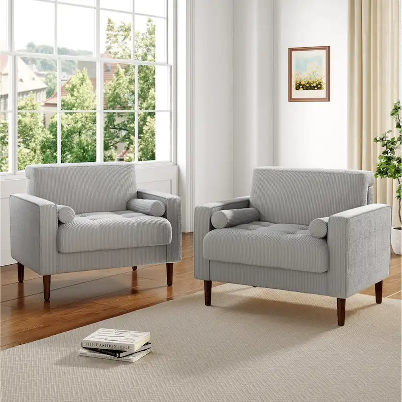 2 Fauteuils d'appoint modernes en velours côtelé à accoudoirs larges