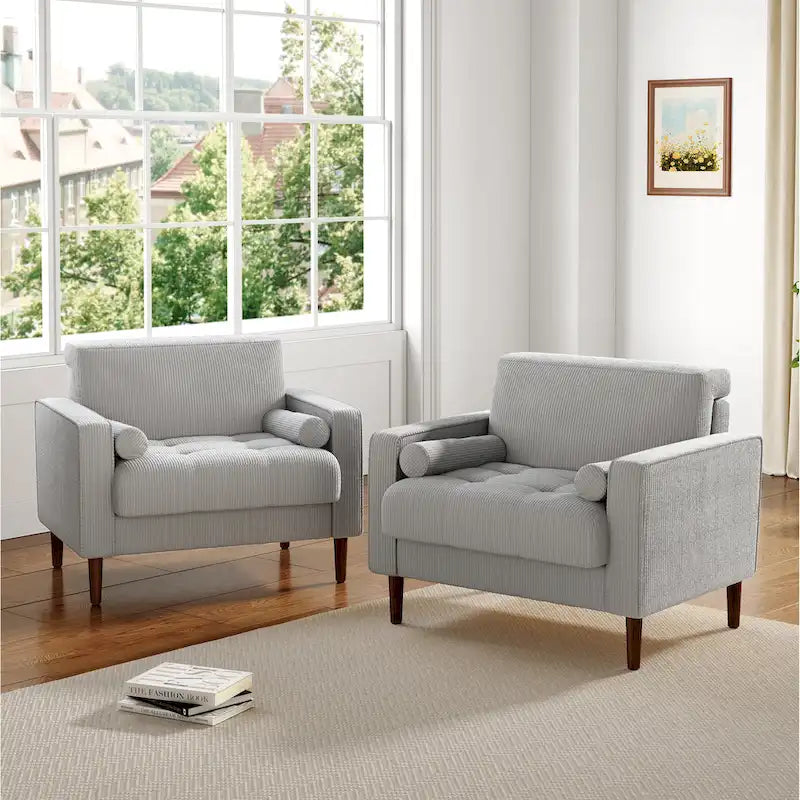 2 Fauteuils d'appoint modernes en velours côtelé à accoudoirs larges