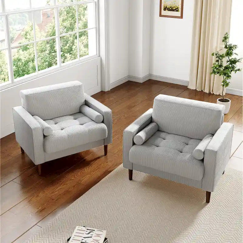2 Fauteuils d'appoint modernes en velours côtelé à accoudoirs larges
