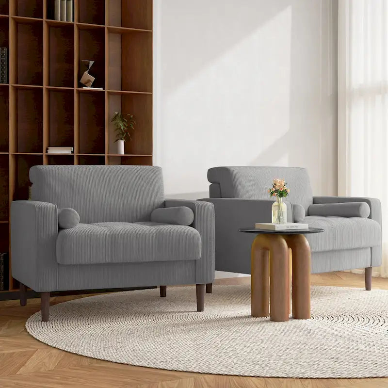 2 Fauteuils d'appoint modernes en velours côtelé à accoudoirs larges