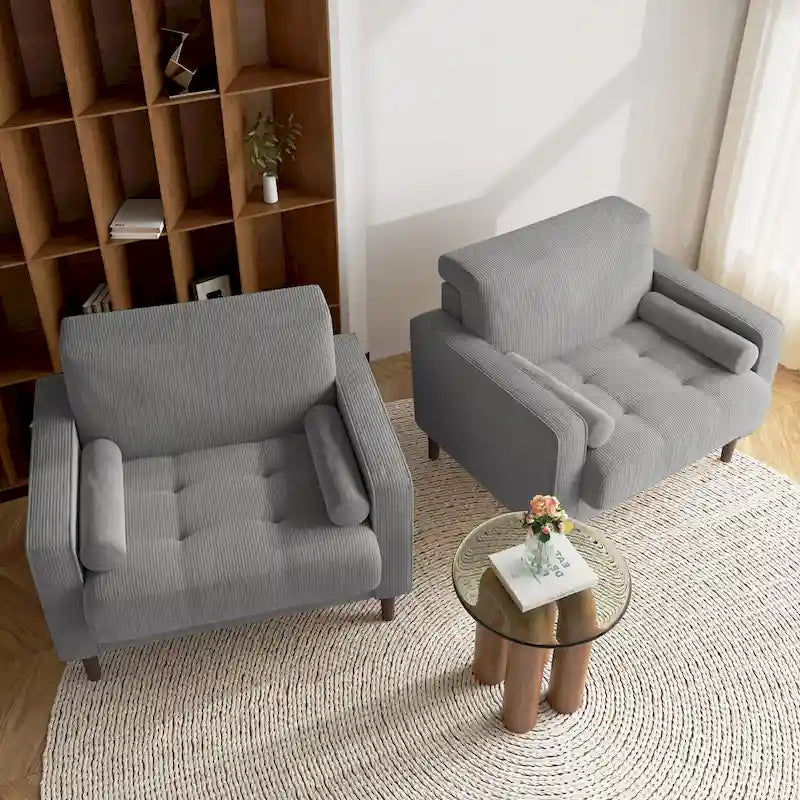 2 Fauteuils d'appoint modernes en velours côtelé à accoudoirs larges