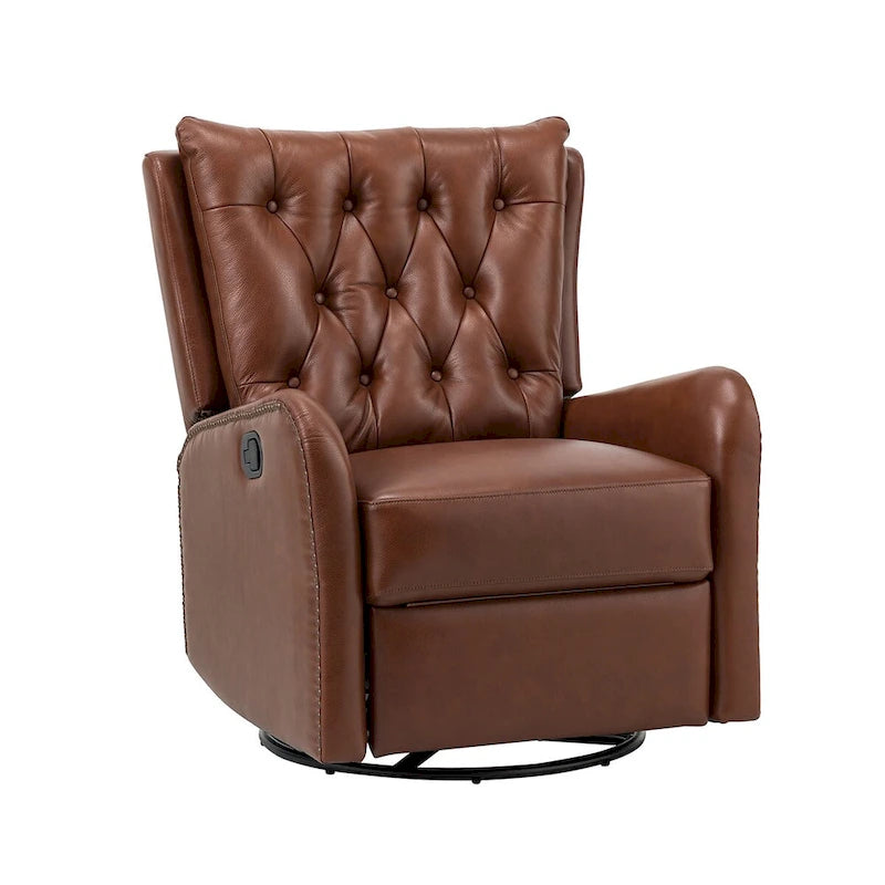 Fauteuil de salon en cuir véritable, style milieu du siècle (piètement métallique)
