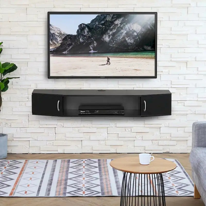 Console de commande multimédia pour téléviseur mural avec meuble de rangement flottant pour bureau