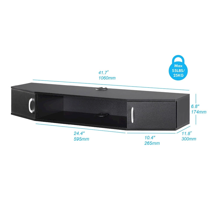 Console de commande multimédia pour téléviseur mural avec meuble de rangement flottant pour bureau