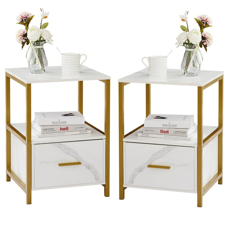 (Lot de 2) Tables de chevet à tiroir unique — Tables d'appoint / tables de bout carrées modernes — Convient pour chambre et salon
