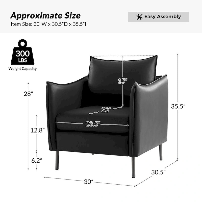 Fauteuil en tissu moderne anti-rayures avec pieds en métal noir