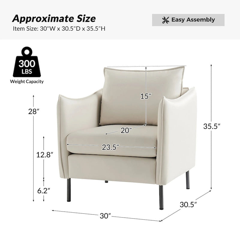 Fauteuil en tissu moderne anti-rayures avec pieds en métal noir