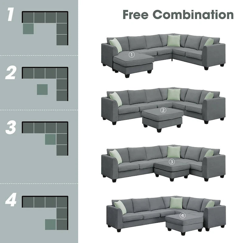 Canapé d'angle modulable réversible avec ottoman