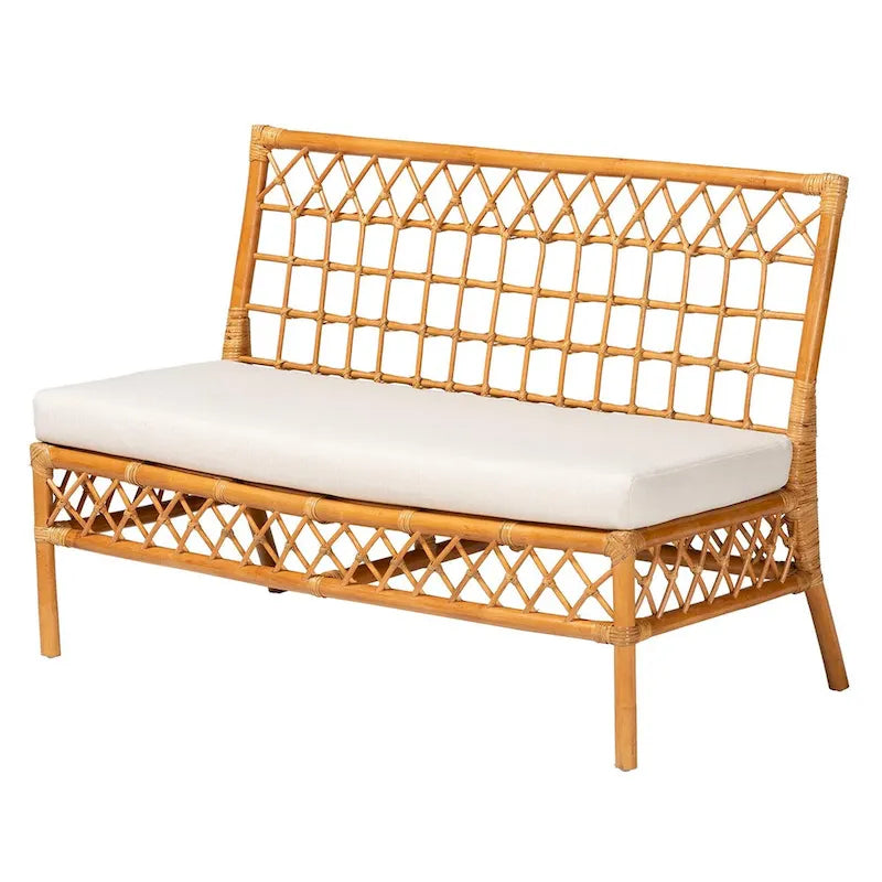 Chaise et banc de salle à manger en rotin couleur miel, style bohème moderne