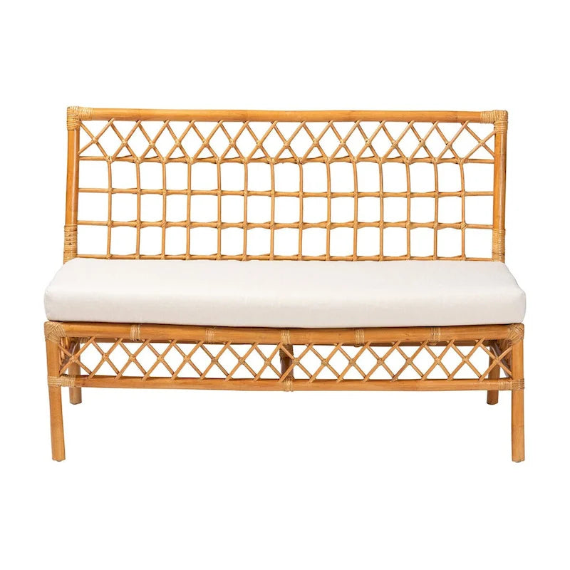 Chaise et banc de salle à manger en rotin couleur miel, style bohème moderne
