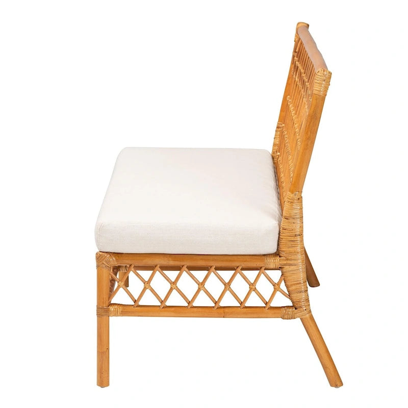 Chaise et banc de salle à manger en rotin couleur miel, style bohème moderne