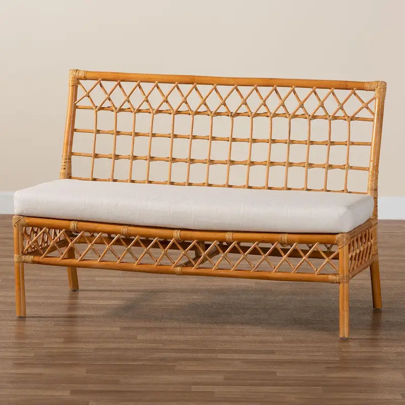 Chaise et banc de salle à manger en rotin couleur miel, style bohème moderne