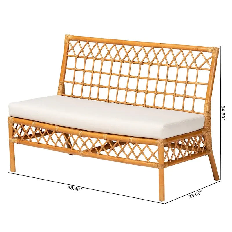 Chaise et banc de salle à manger en rotin couleur miel, style bohème moderne