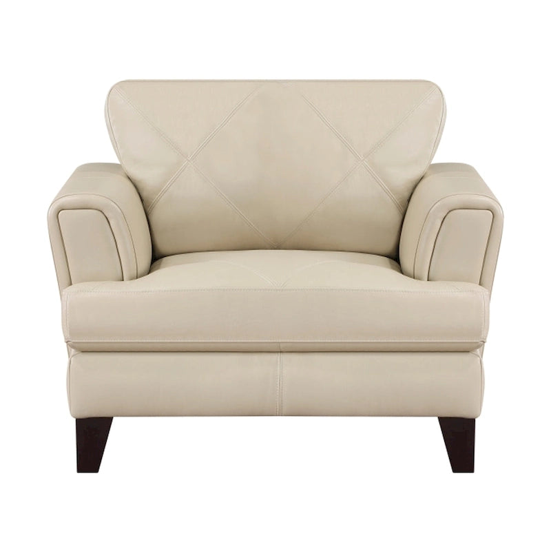 Fauteuil d'appoint 96 cm — Cuir pleine fleur et croûte de cuir crème, structure en bois massif