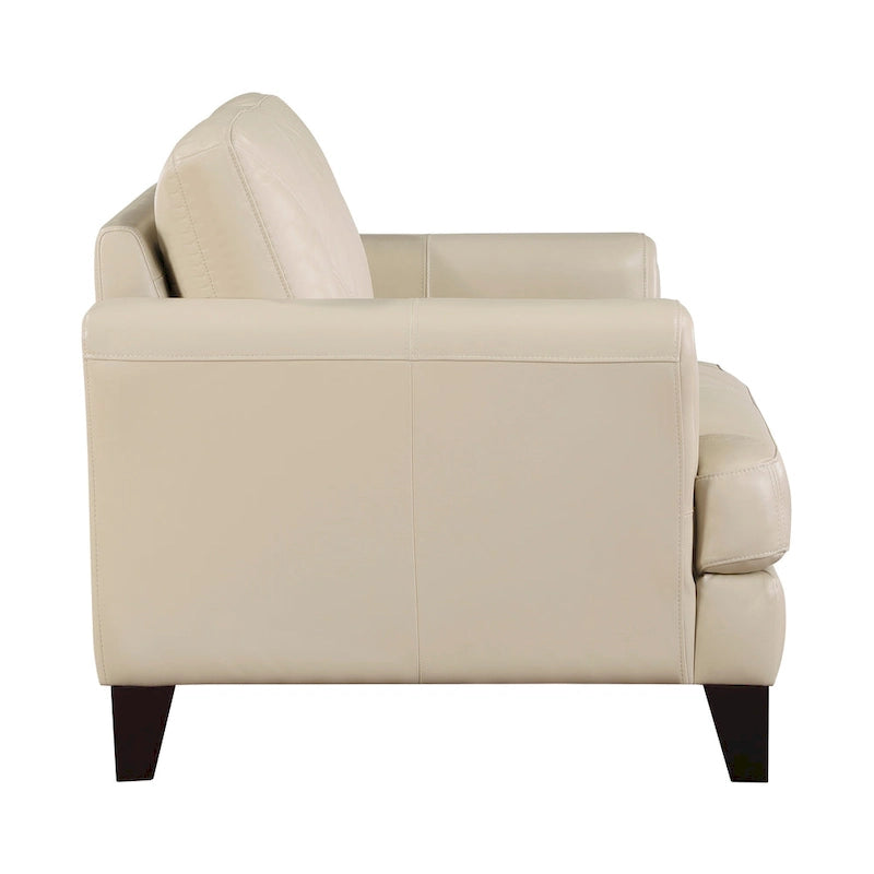 Fauteuil d'appoint 96 cm — Cuir pleine fleur et croûte de cuir crème, structure en bois massif