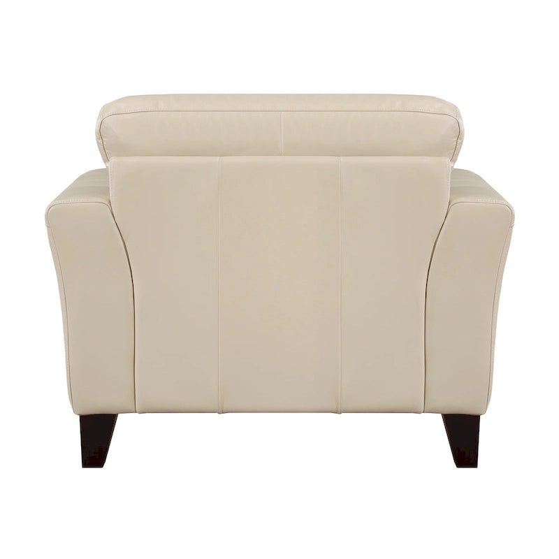 Fauteuil d'appoint 96 cm — Cuir pleine fleur et croûte de cuir crème, structure en bois massif