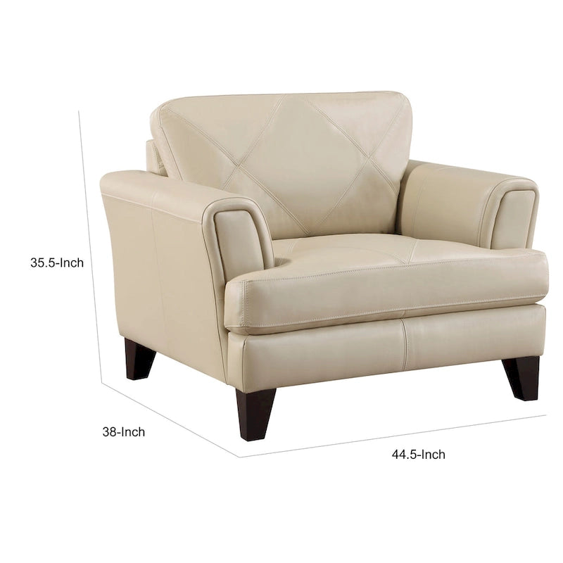 Fauteuil d'appoint 96 cm — Cuir pleine fleur et croûte de cuir crème, structure en bois massif