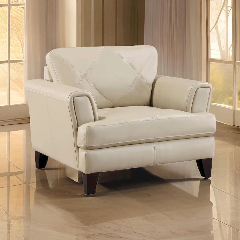 Fauteuil d'appoint 96 cm — Cuir pleine fleur et croûte de cuir crème, structure en bois massif