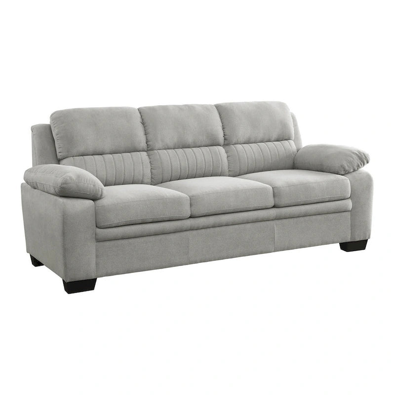 Canapé Hugh 80 pouces, polyester gris, coussiné en mousse souple, cadre en bois massif