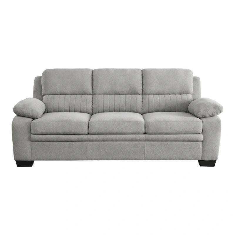 Canapé Hugh 80 pouces, polyester gris, coussiné en mousse souple, cadre en bois massif
