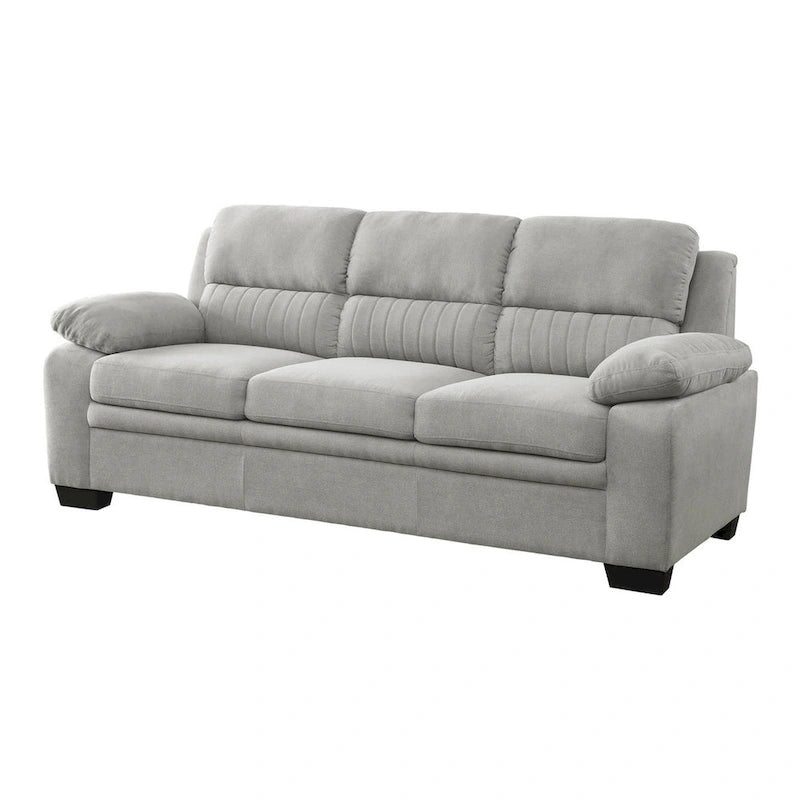 Canapé Hugh 80 pouces, polyester gris, coussiné en mousse souple, cadre en bois massif