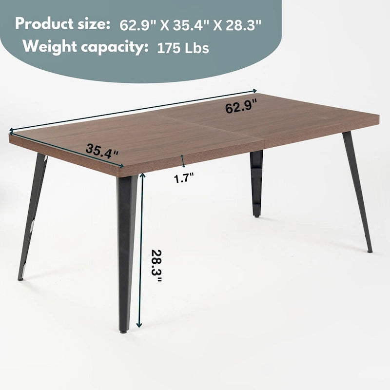 Table à manger rectangulaire de 160 cm (4-6 places) — Plateau en bois avec pieds en métal
