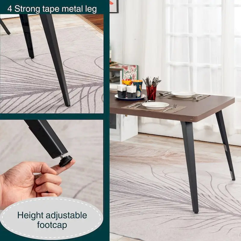 Table à manger rectangulaire de 160 cm (4-6 places) — Plateau en bois avec pieds en métal