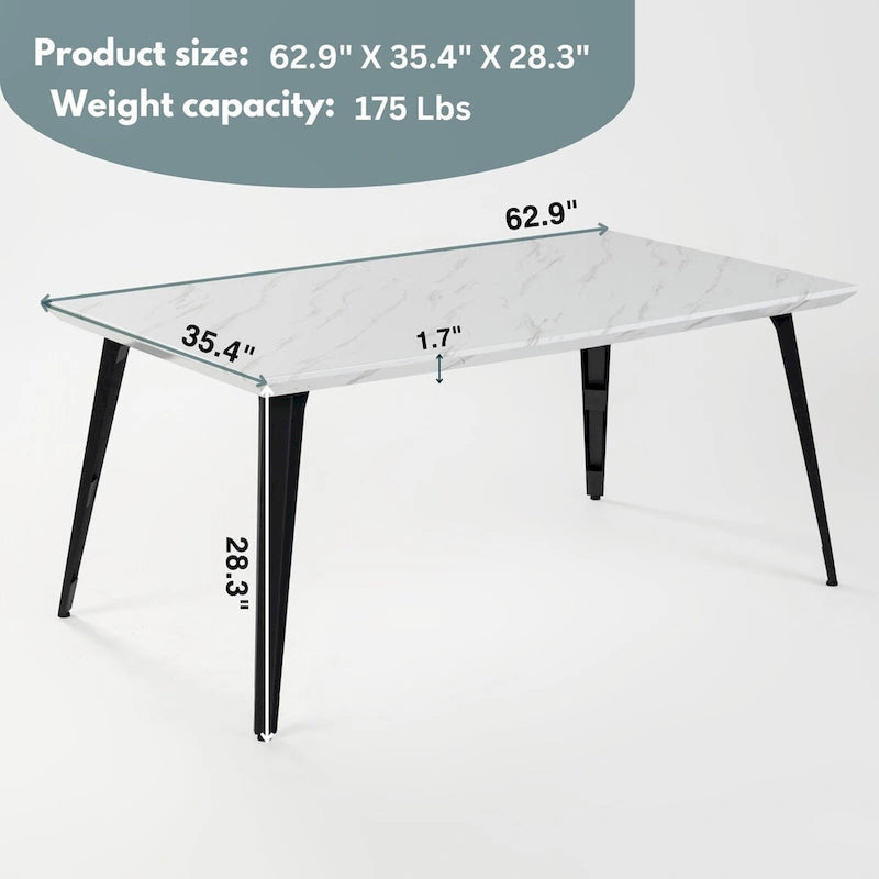 Table à manger rectangulaire de 160 cm (4-6 places) — Plateau en bois avec pieds en métal