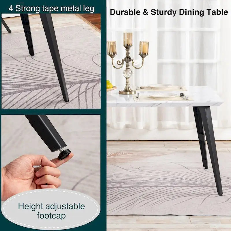 Table à manger rectangulaire de 160 cm (4-6 places) — Plateau en bois avec pieds en métal
