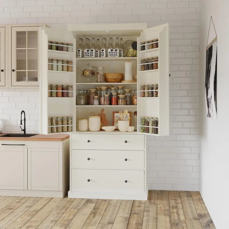 Garde-manger de cuisine de ferme de 195 cm, Armoire de rangement haute autonome