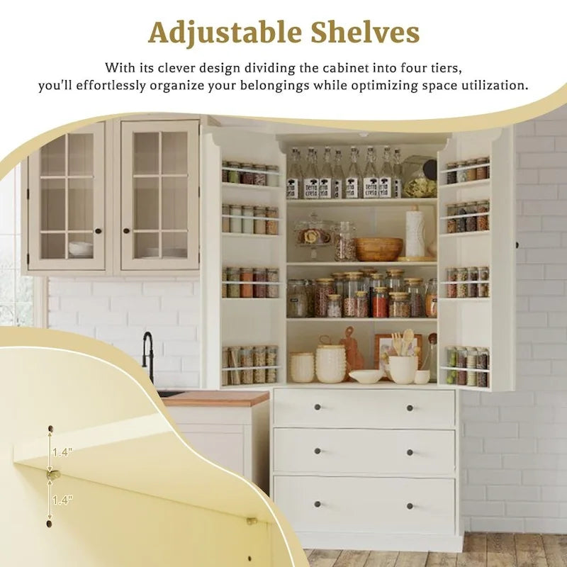 Garde-manger de cuisine de ferme de 195 cm, Armoire de rangement haute autonome